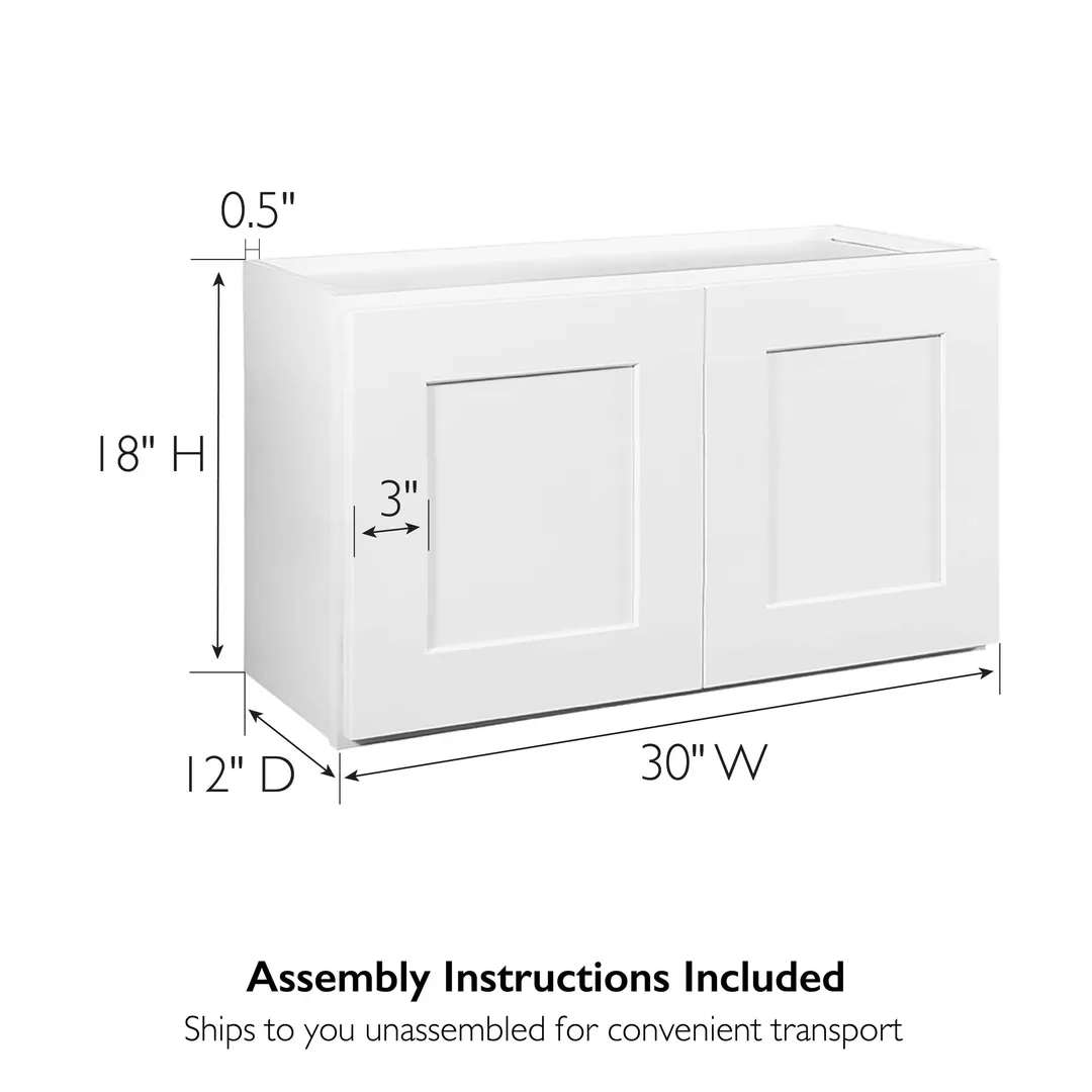 Design House Brookings 30-in W x 18-in H x 12-in D White Unfinished Maple Wall Fully Assembled Plywood Cabinet (Recessed Panel Shaker Door Style), photo 3 of 20
