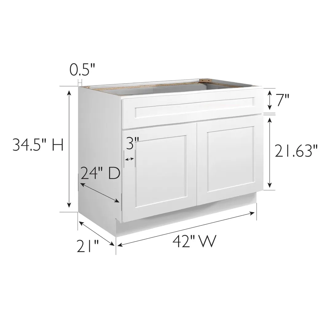 Design House Brookings 42-in W x 34.5-in H x 24-in D White Maple Sink Base Ready To Assemble Plywood Cabinet (Recessed Panel Shaker Style), photo 3 of 20