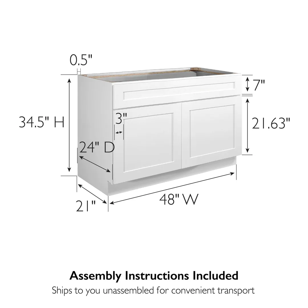 Design House Brookings 48-in W x 34.5-in H x 24-in D White Maple Sink Base Ready To Assemble Plywood Cabinet (Recessed Panel Shaker Style), photo 3 of 20