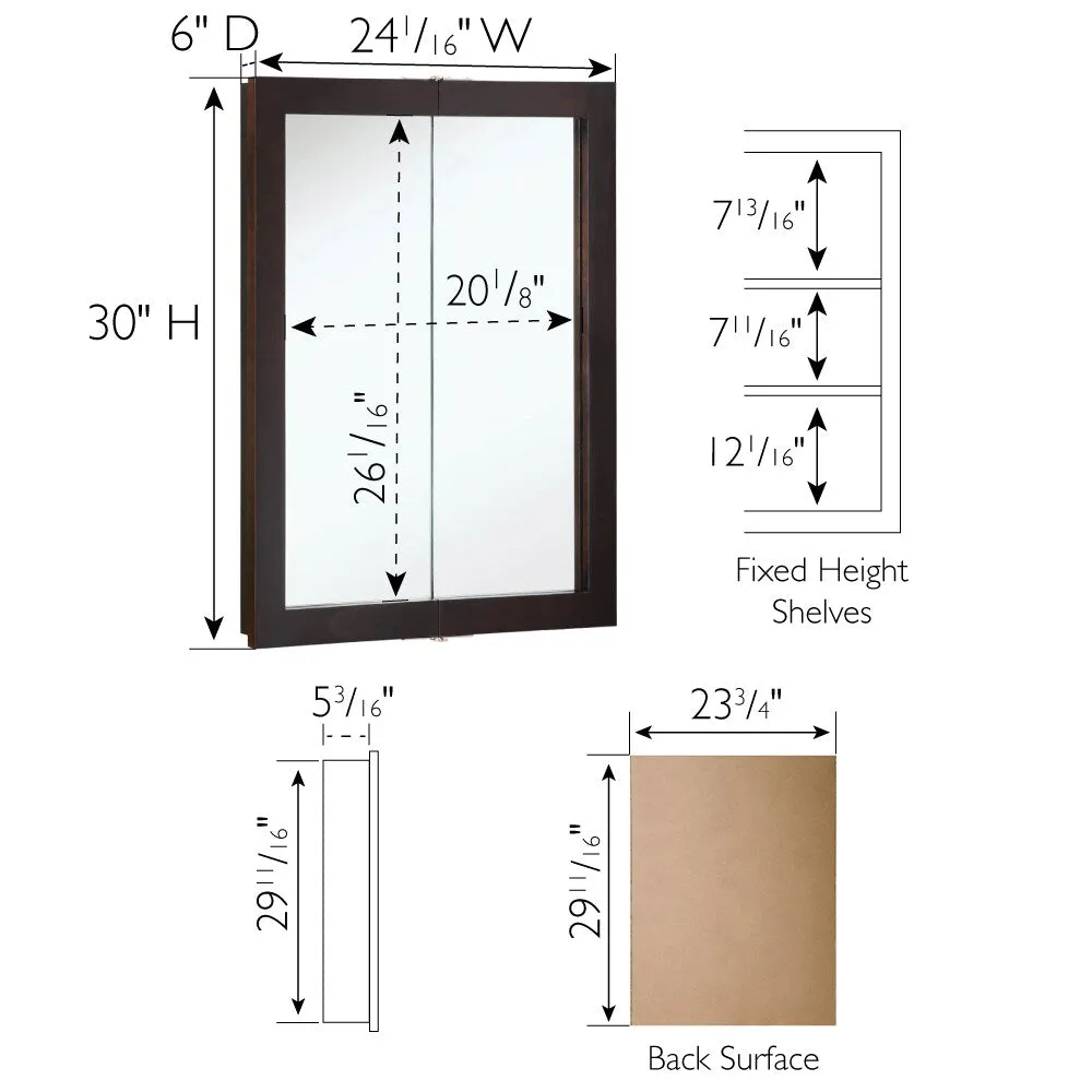 Design House Ventura 24-in x 30-in Surface Mount Espresso Mirrored Medicine Cabinet, photo 5 of 15