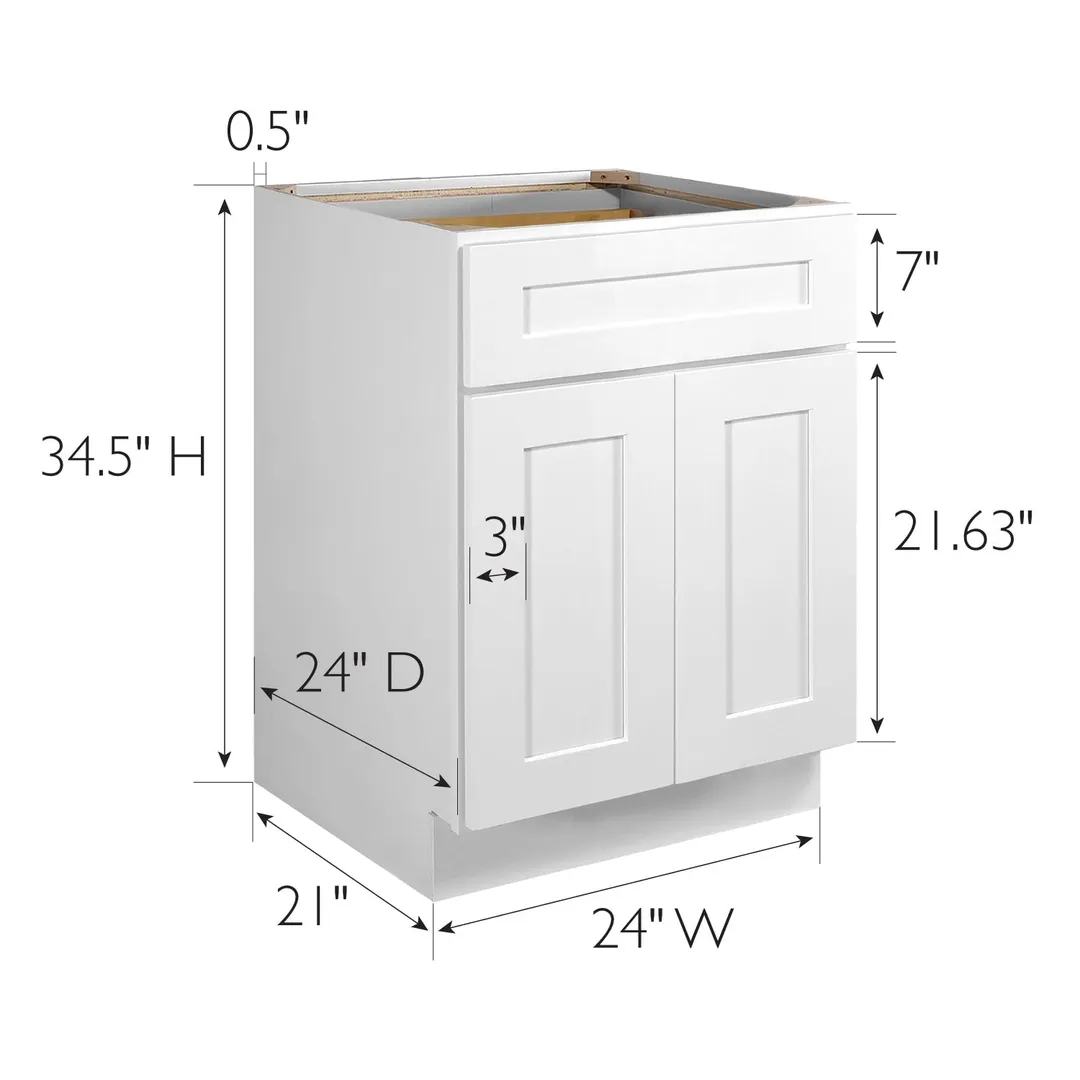 Design House Brookings 24-in W x 34.5-in H x 24-in D White Maple 1-Drawer Base Fully Assembled Plywood Cabinet (Recessed Panel Shaker Style), photo 3 of 20