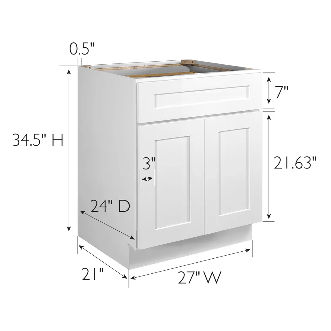 Design House Brookings 27-in W x 34.5-in H x 24-in D White Maple 1-Drawer Base Ready To Assemble Plywood Cabinet (Recessed Panel Shaker Style), photo 3 of 20