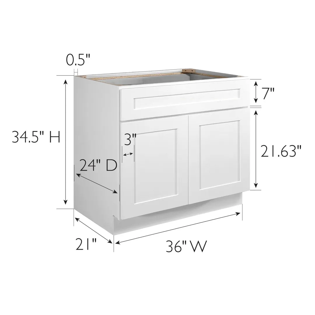 Design House Brookings 36-in W x 34.5-in H x 24-in D White Maple Base Ready To Assemble Plywood Cabinet (Recessed Panel Shaker Door Style), photo 3 of 19