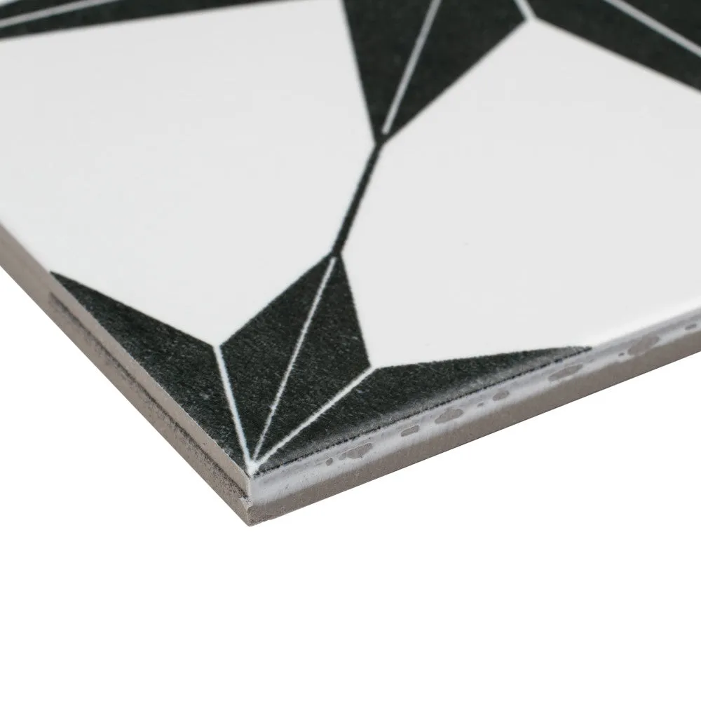 Merola Tile Stella Nero Encaustic 9-3/4 in. x 9-3/4 in. Porcelain Floor and Wall Tile, photo 8 of 8