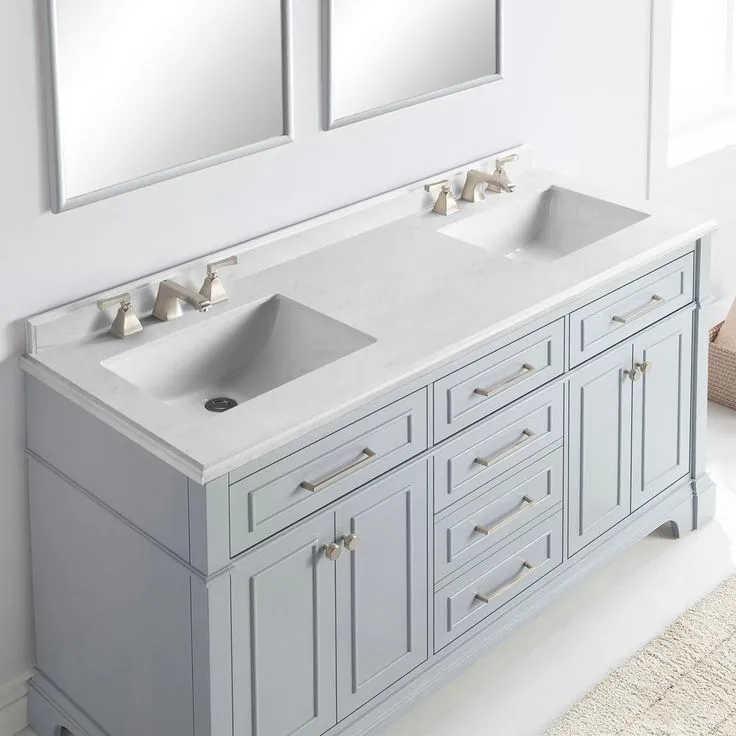 Melpark 60 in. W x 22 in. D Bath Vanity in Dove Grey with a Cultured Marble Vanity Top in White with White Sink, photo 3 of 11