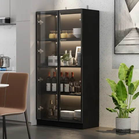 Contemporary/Modern Black Curio Cabinet with Wine Storage