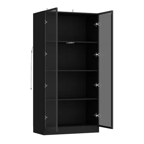 Contemporary/Modern Black Curio Cabinet with Wine Storage