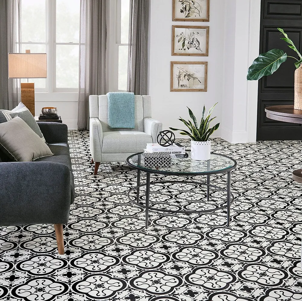 STAINMASTER (Sample) Bilbao Tile Waterproof Patterned Look Glue-Down Sheet Vinyl, 6-in x 9-in, 9.84-mil Wear Layer, photo 4 of 5