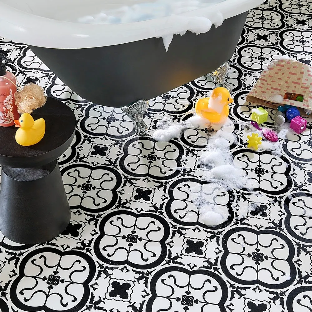 STAINMASTER (Sample) Bilbao Tile Waterproof Patterned Look Glue-Down Sheet Vinyl, 6-in x 9-in, 9.84-mil Wear Layer, photo 5 of 5