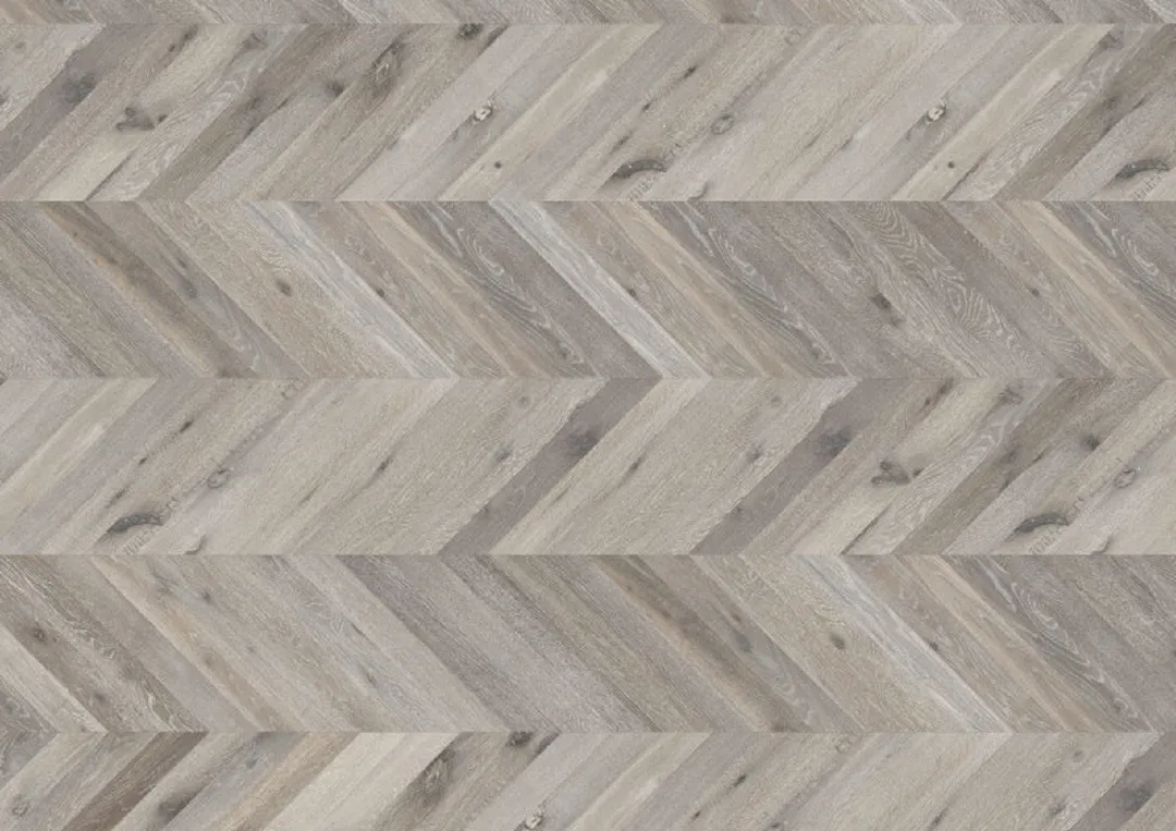 Flooors by LTL Chevron Oxford Grey Tone Oak 19/32-in T x 3-17/32-in W Wirebrushed Engineered Hardwood Flooring ( 7.31-sq ft / Carton ), photo 4 of 7