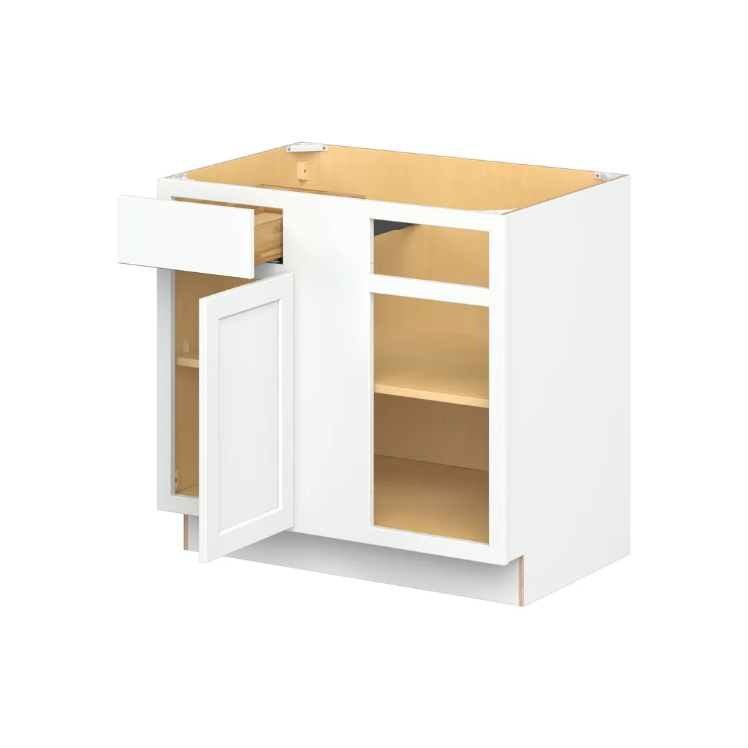 Hugo&Borg PRO Glendale 36-in W x 34.5-in H x 24-in D Pure White Blind 1-Drawer Corner Base Ready To Assemble Plywood Cabinet (Recessed Panel Shaker Style), photo 3 of 12