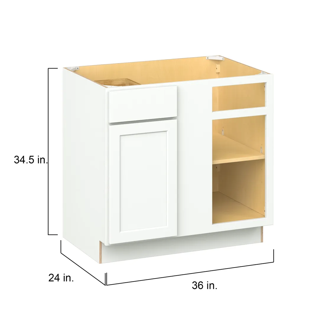 Hugo&Borg PRO Glendale 36-in W x 34.5-in H x 24-in D Pure White Blind 1-Drawer Corner Base Ready To Assemble Plywood Cabinet (Recessed Panel Shaker Style), photo 4 of 12