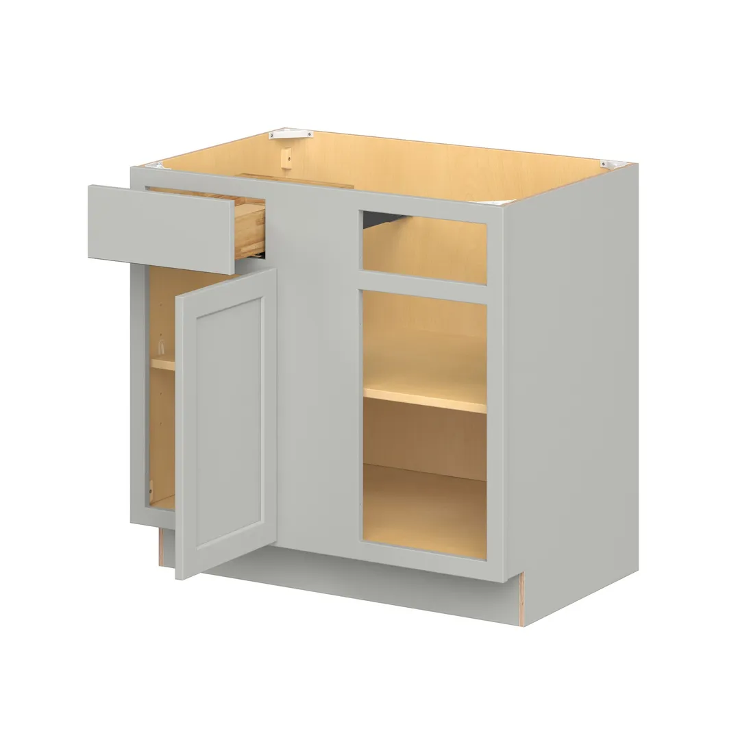 Hugo&Borg PRO Jasper 36-in W x 34.5-in H x 24-in D Whisper Gray Blind 1-Drawer Corner Base Ready To Assemble Plywood Cabinet (Flat Panel Shaker Style), photo 3 of 14
