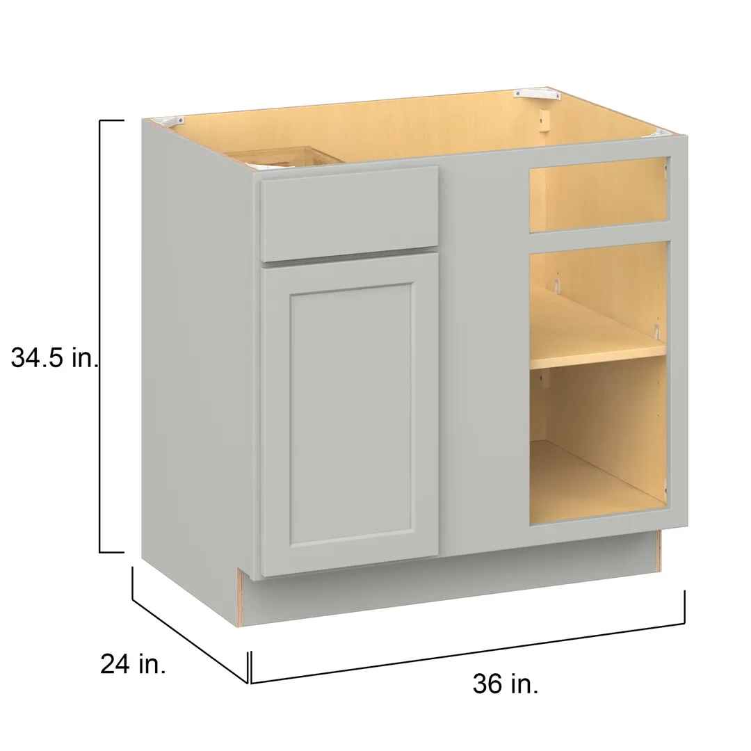 Hugo&Borg PRO Jasper 36-in W x 34.5-in H x 24-in D Whisper Gray Blind 1-Drawer Corner Base Ready To Assemble Plywood Cabinet (Flat Panel Shaker Style), photo 4 of 14
