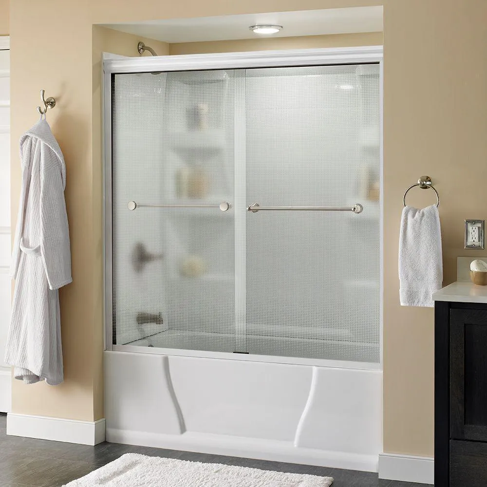 Crestfield 60 in. x 58-1/8 in. Semi-Frameless Traditional Sliding Bathtub Door in Bronze with Transition Glass, photo 47 of 67