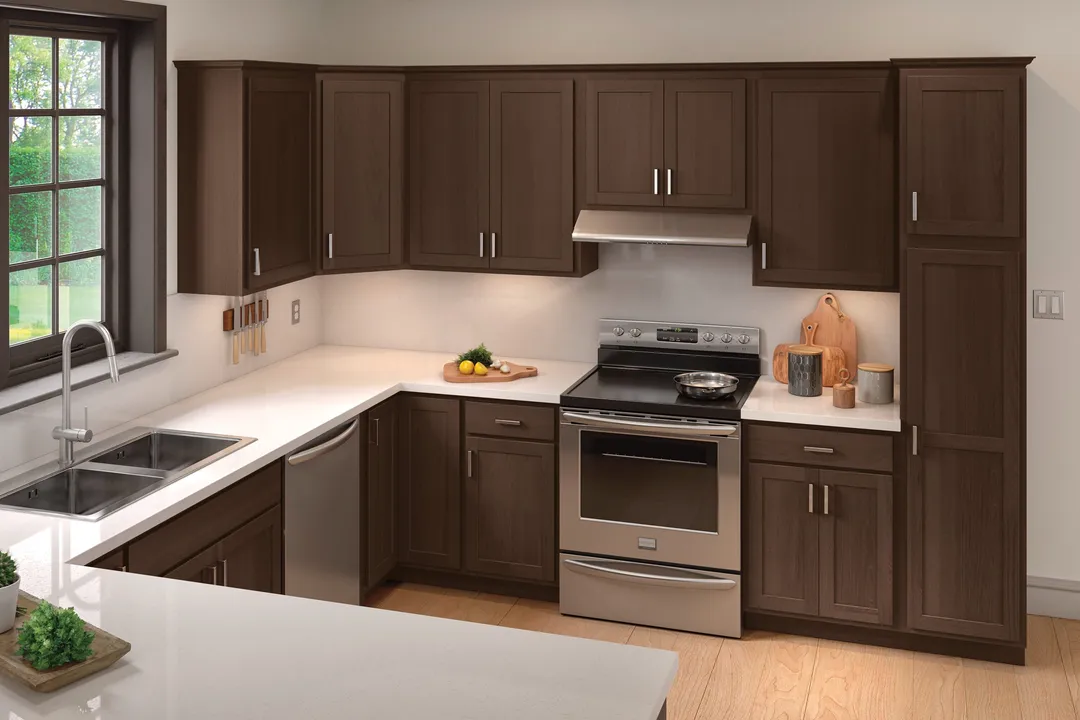 Diamond Express Jamestown 36-in W x 36-in H x 12-in D Thatch Partial Overlay L-shaped Corner Wall Fully Assembled Plywood Cabinet (Recessed Panel Shaker Style), photo 5 of 7