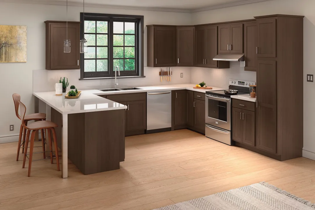 Diamond Express Jamestown 36-in W x 36-in H x 12-in D Thatch Partial Overlay L-shaped Corner Wall Fully Assembled Plywood Cabinet (Recessed Panel Shaker Style), photo 4 of 7