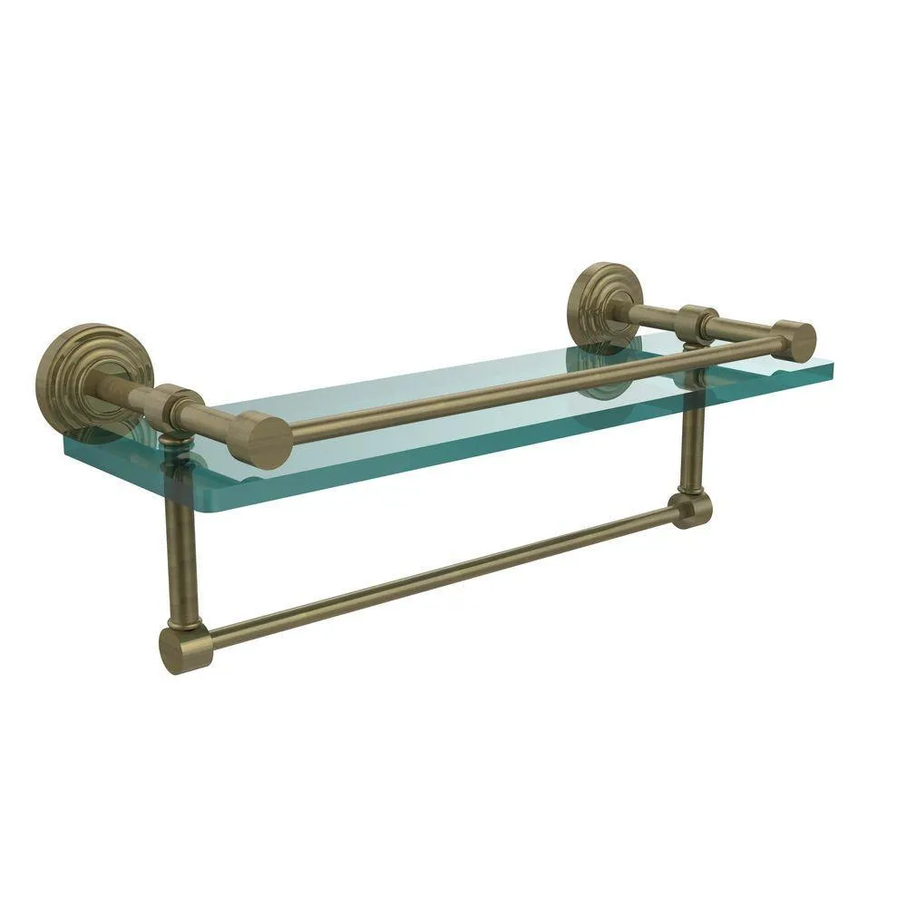 Allied Brass 16 in. L x 5 in. H x 5 in. W Clear Glass Bathroom Shelf with Towel Bar in Polished Nickel, photo 14 of 14