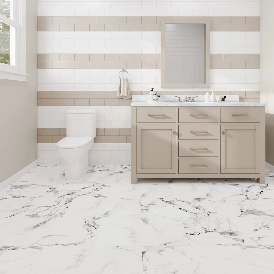 Lucida USA Calacatta White Marble Look 22-mil x 12-in W x 24-in L Waterproof Interlocking Luxury Vinyl Tile Flooring (16-sq ft/ Carton), photo 3 of 7