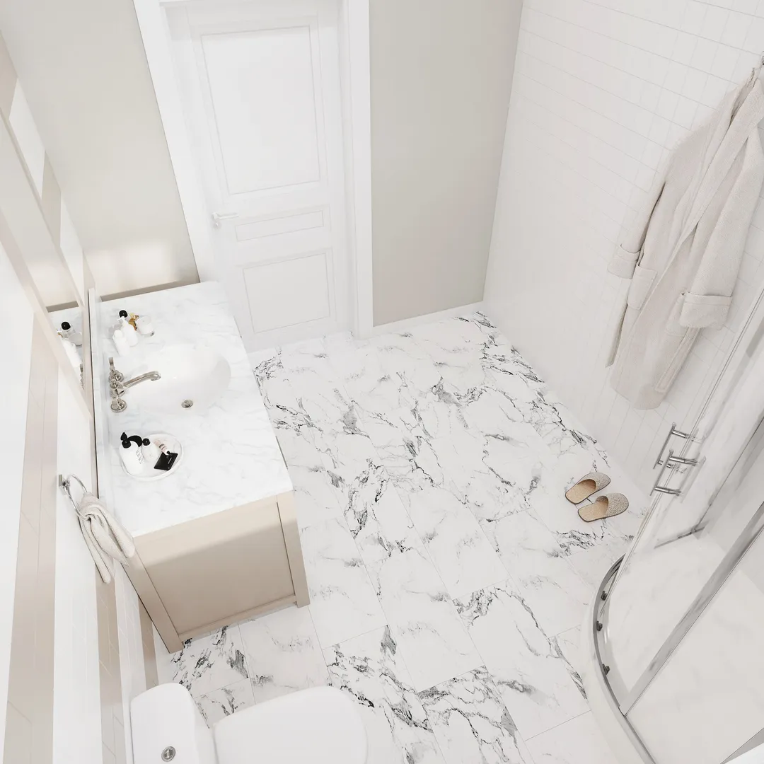 Lucida USA Calacatta White Marble Look 22-mil x 12-in W x 24-in L Waterproof Interlocking Luxury Vinyl Tile Flooring (16-sq ft/ Carton), photo 4 of 7