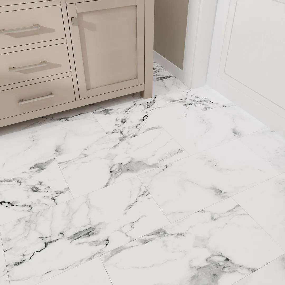 Lucida USA Calacatta White Marble Look 22-mil x 12-in W x 24-in L Waterproof Interlocking Luxury Vinyl Tile Flooring (16-sq ft/ Carton), photo 5 of 7