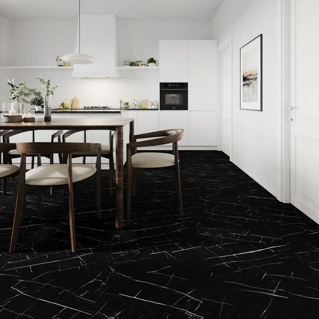 Lucida USA Nero Marquina Black Marble Look 22-mil x 12-in W x 24-in L Waterproof Interlocking Luxury Vinyl Tile Flooring (16-sq ft/ Carton), photo 2 of 7