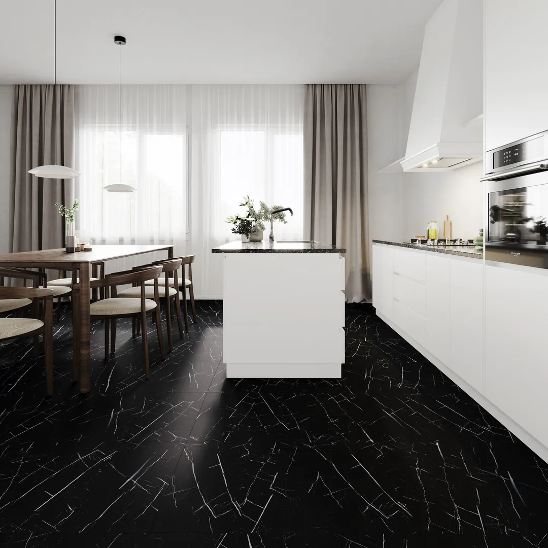 Lucida USA Nero Marquina Black Marble Look 22-mil x 12-in W x 24-in L Waterproof Interlocking Luxury Vinyl Tile Flooring (16-sq ft/ Carton), photo 3 of 7