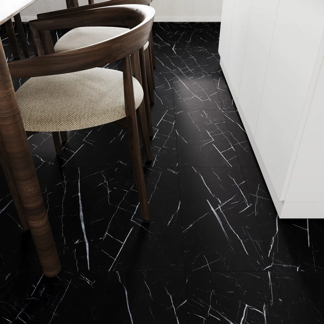 Lucida USA Nero Marquina Black Marble Look 22-mil x 12-in W x 24-in L Waterproof Interlocking Luxury Vinyl Tile Flooring (16-sq ft/ Carton), photo 5 of 7