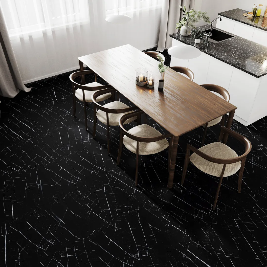 Lucida USA Nero Marquina Black Marble Look 22-mil x 12-in W x 24-in L Waterproof Interlocking Luxury Vinyl Tile Flooring (16-sq ft/ Carton), photo 4 of 7