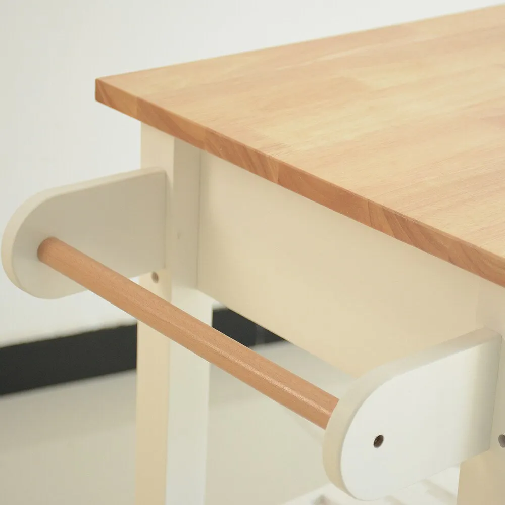 Miki Shinly White Mdf Base with Wood Top Rolling Kitchen Island (17-in x 35-in x 45-in), photo 2 of 7