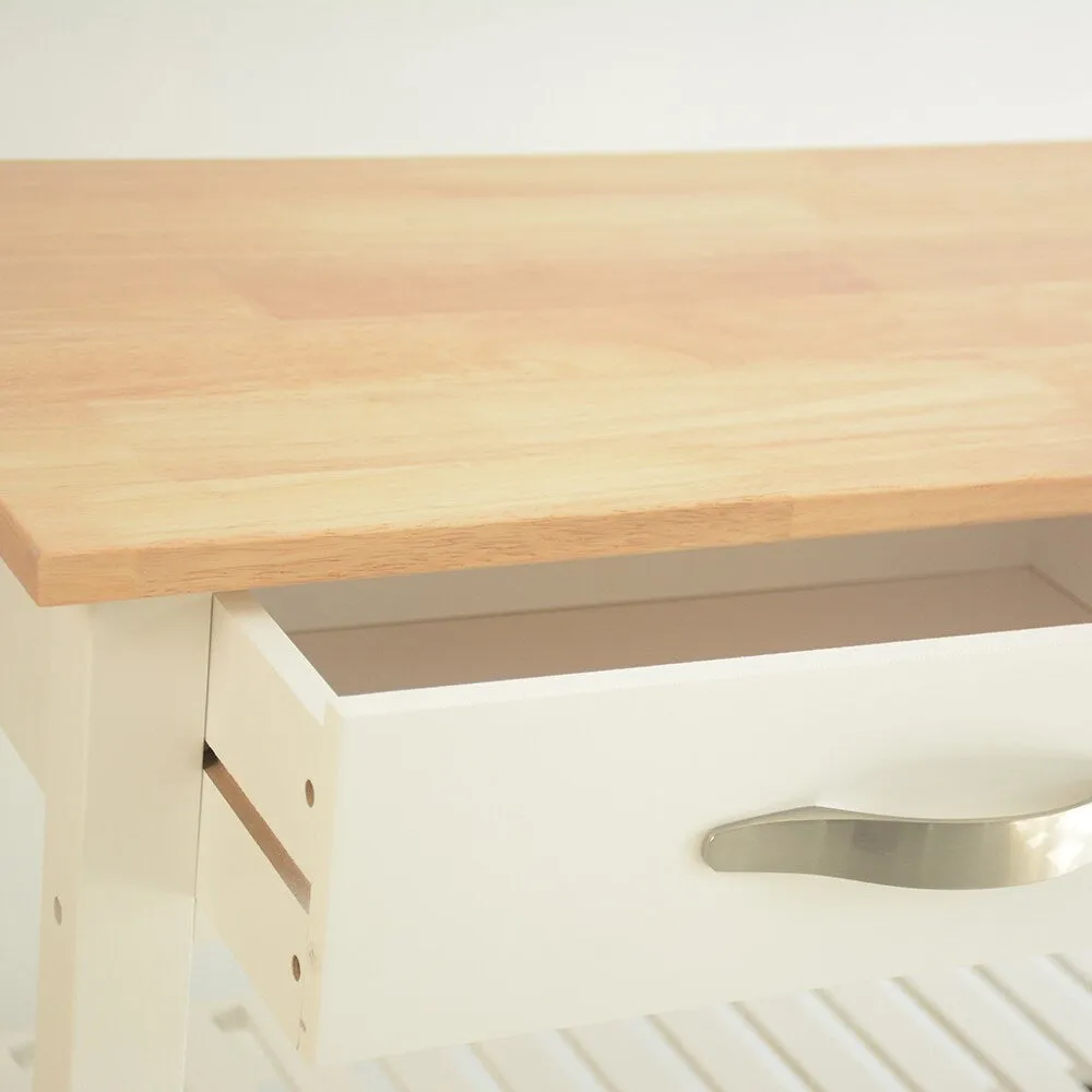 Miki Shinly White Mdf Base with Wood Top Rolling Kitchen Island (17-in x 35-in x 45-in), photo 4 of 7
