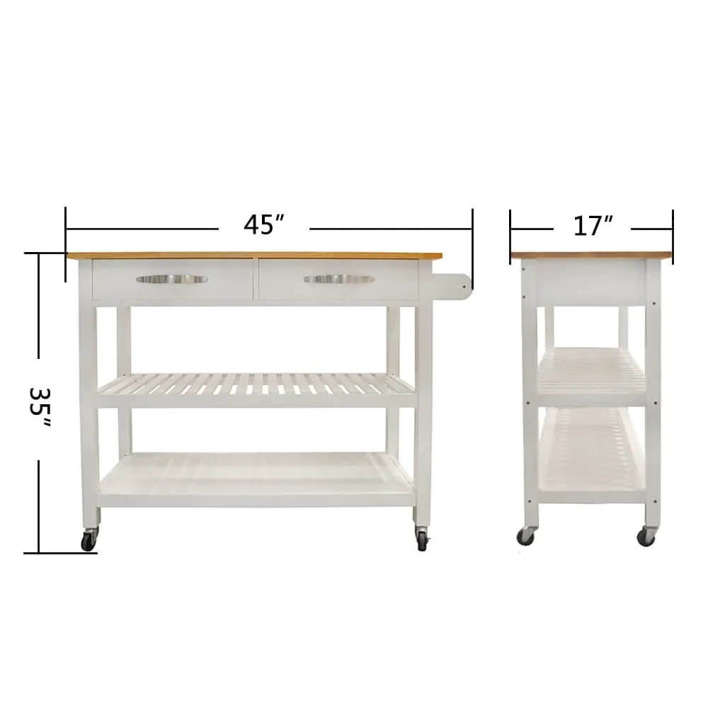 Miki Shinly White Mdf Base with Wood Top Rolling Kitchen Island (17-in x 35-in x 45-in), photo 6 of 7