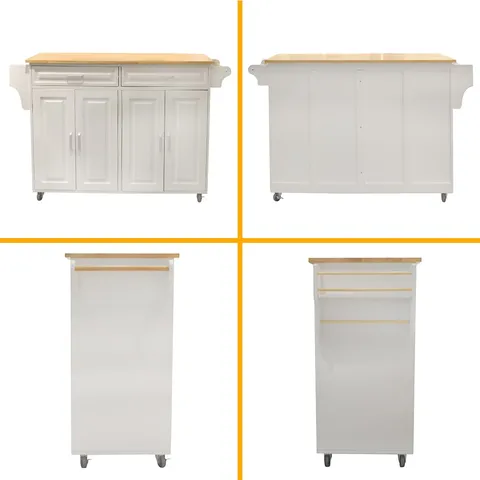White Mdf Base with Mdf Top Rolling Kitchen Island