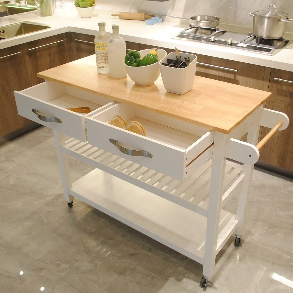 Miki Shinly White Mdf Base with Wood Top Rolling Kitchen Island (17-in x 35-in x 45-in), photo 7 of 7