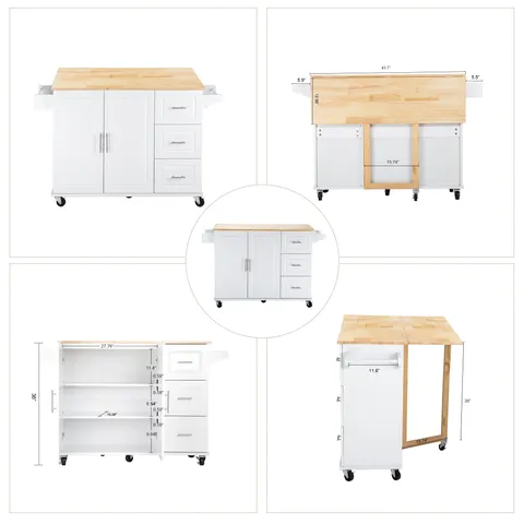 White Mdf Base with Mdf Top Rolling Kitchen Island