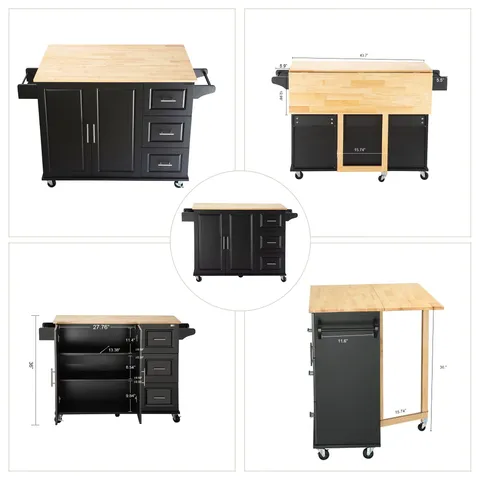 Black Mdf Base with Mdf Top Rolling Kitchen Island