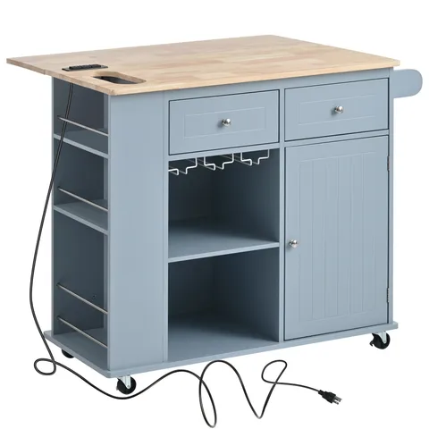 Blue Mdf Base with Mdf Top Rolling Kitchen Island