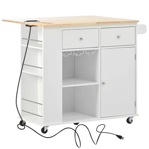 White Mdf Base with Mdf Top Rolling Kitchen Island
