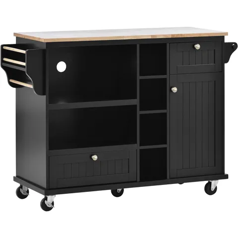 Black Mdf Base with Mdf Top Rolling Kitchen Island