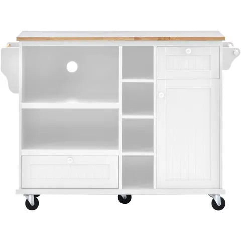 White Mdf Base with Mdf Top Rolling Kitchen Island