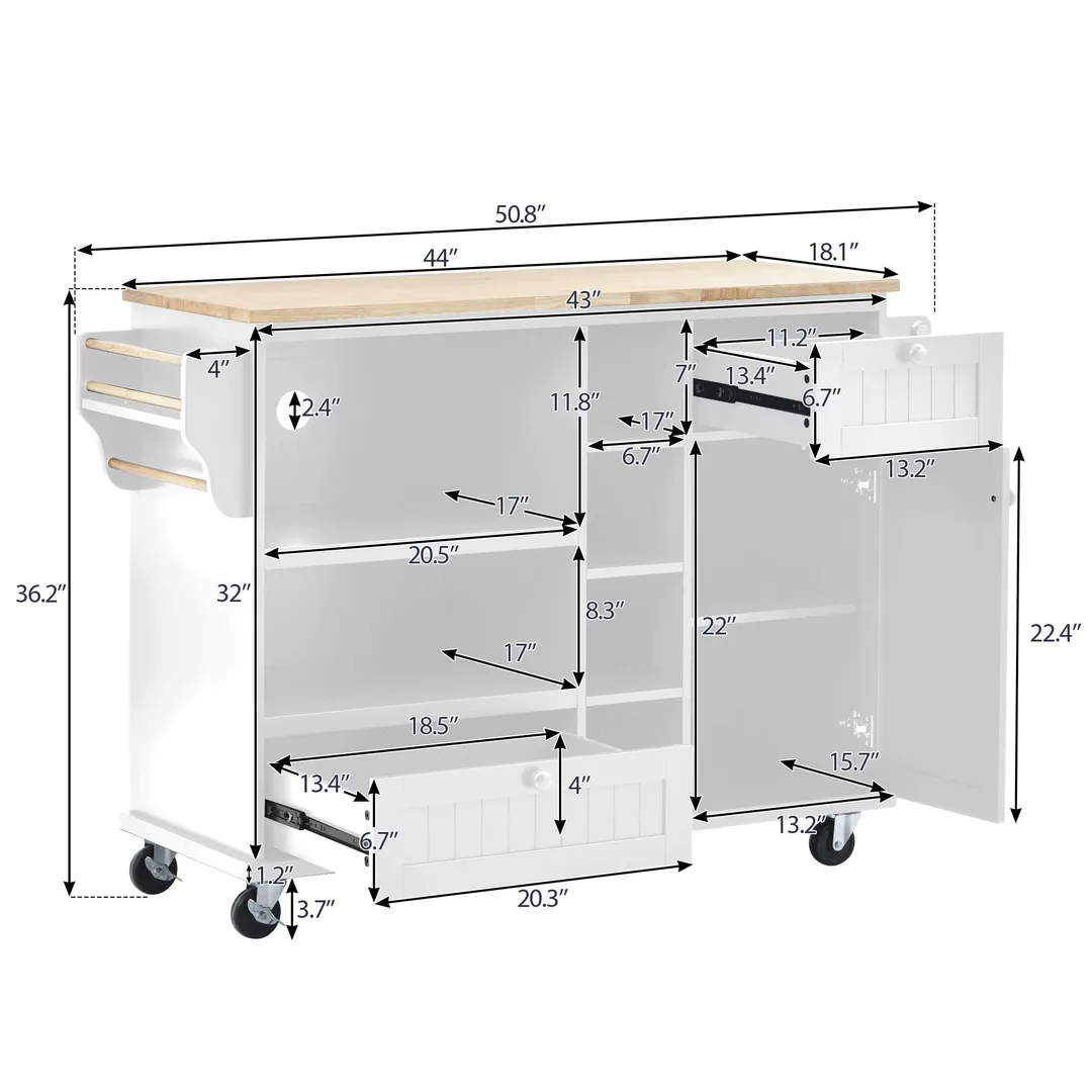 Miki Shinly White Mdf Base with Mdf Top Rolling Kitchen Island (18.1-in x 50.8-in x 36.2-in), photo 6 of 7