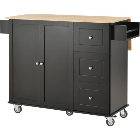 Black Mdf Base with Mdf Top Rolling Kitchen Island