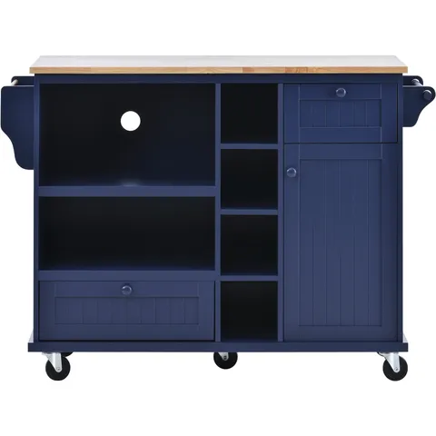 Blue Mdf Base with Mdf Top Rolling Kitchen Island
