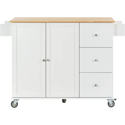 White Mdf Base with Mdf Top Rolling Kitchen Island