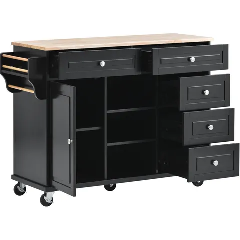 Black Mdf Base with Mdf Top Rolling Kitchen Island