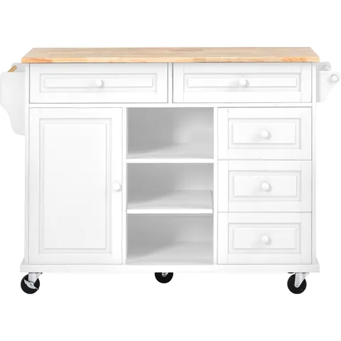 White Mdf Base with Mdf Top Rolling Kitchen Island