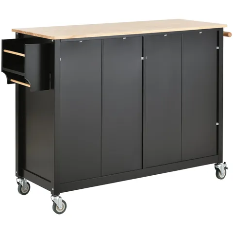 Black Mdf Base with Mdf Top Rolling Kitchen Island