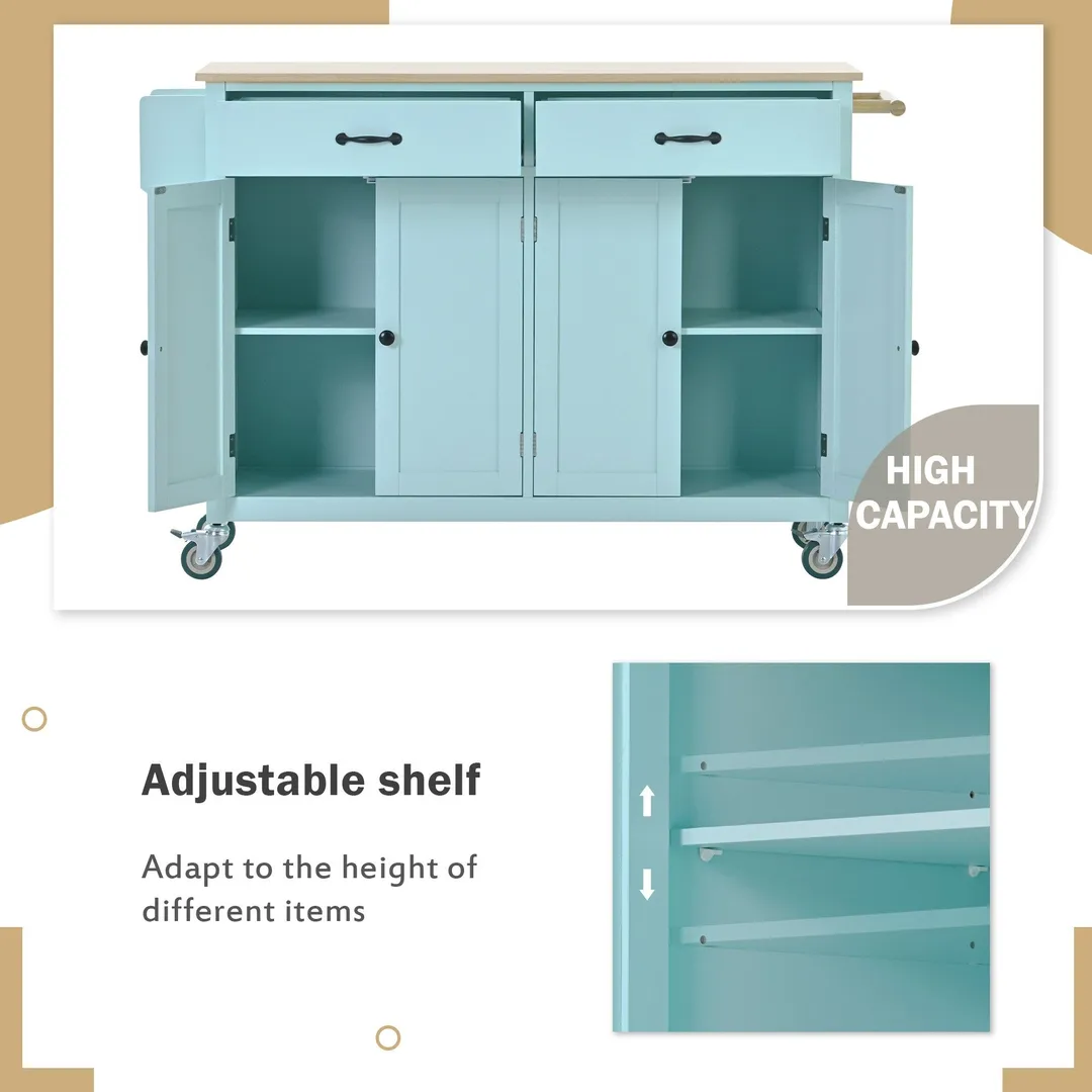 Miki Shinly Blue Mdf Base with Mdf Wood Top Rolling Kitchen Island (18.5-in x 54.33-in x 36.22-in), photo 2 of 7