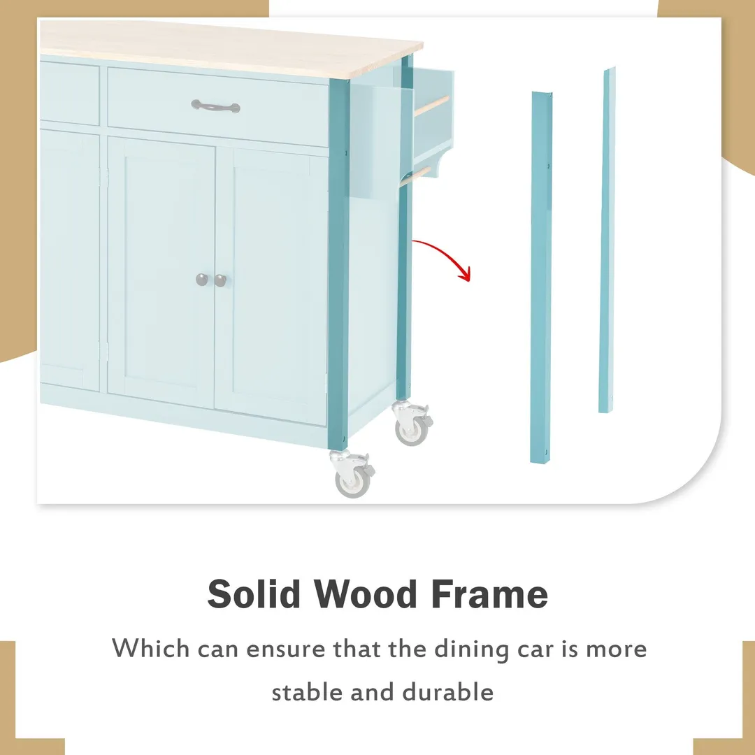 Miki Shinly Blue Mdf Base with Mdf Wood Top Rolling Kitchen Island (18.5-in x 54.33-in x 36.22-in), photo 3 of 7