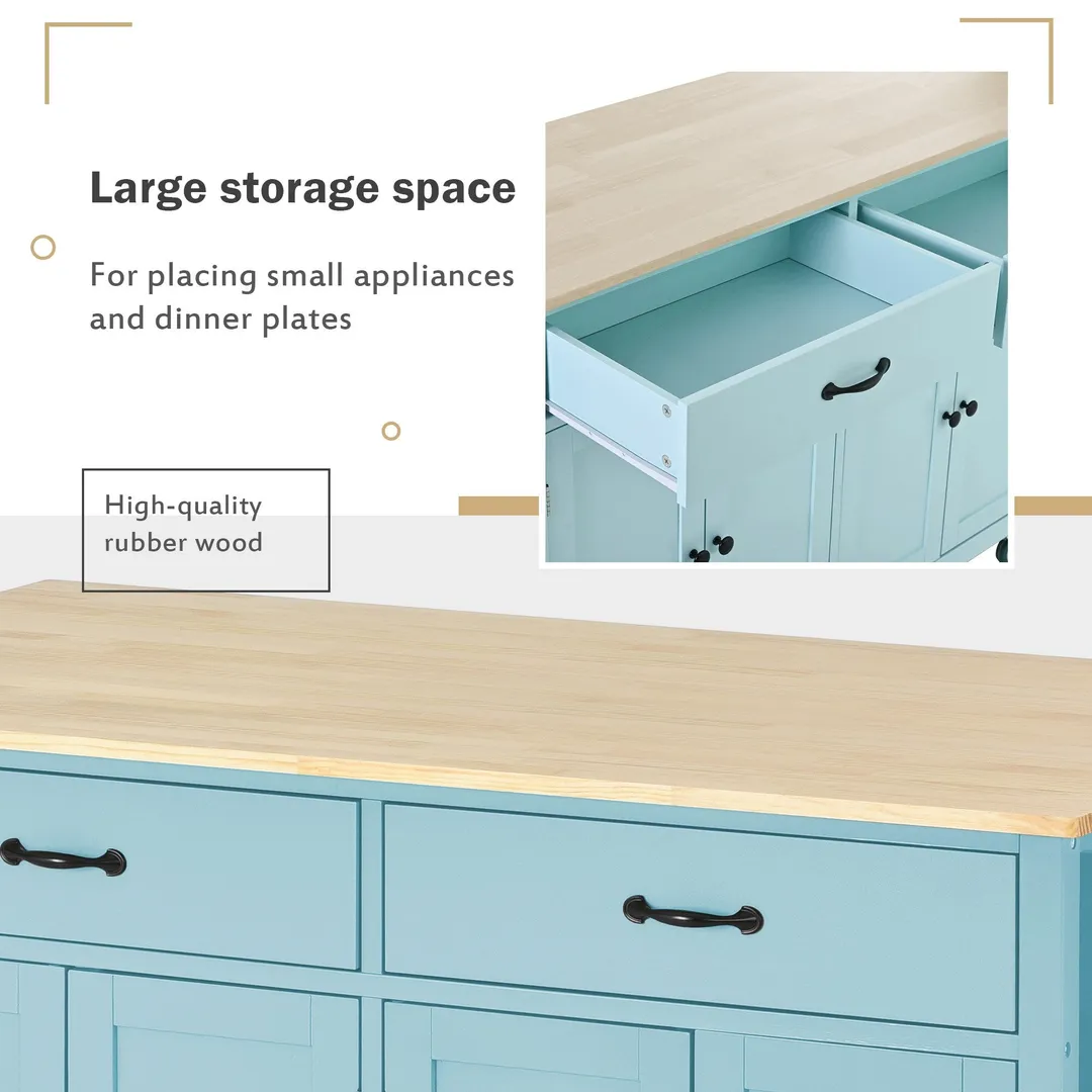Miki Shinly Blue Mdf Base with Mdf Wood Top Rolling Kitchen Island (18.5-in x 54.33-in x 36.22-in), photo 4 of 7